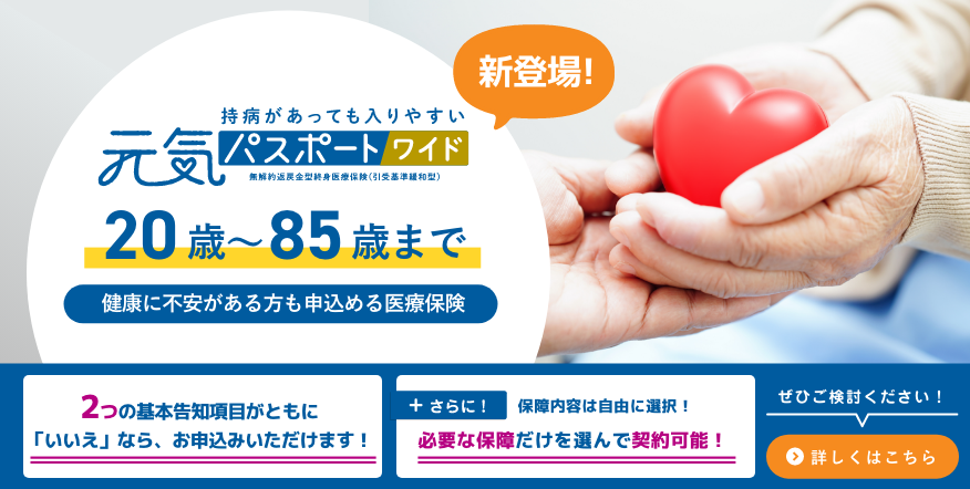 元気パスポートワイド　20歳～85歳まで健康に不安がある方も申し込める医療保険